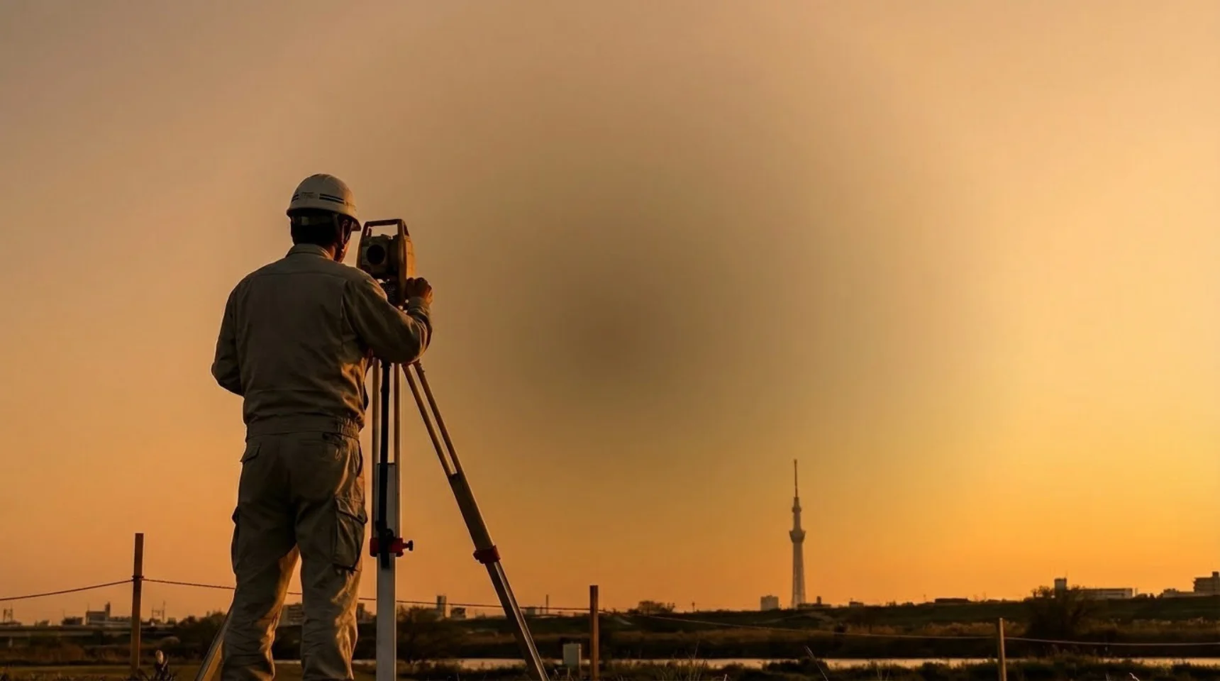 測量現場で作業する様子